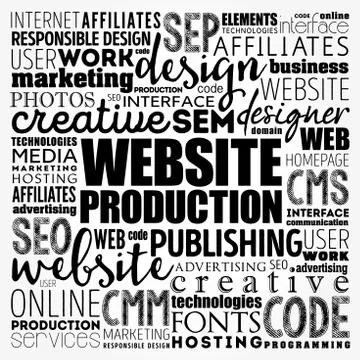 Website production process word cloud, technology concept background Stock Illustration