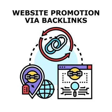 Website promotion via backlinks seo strategy concept Stock Illustration