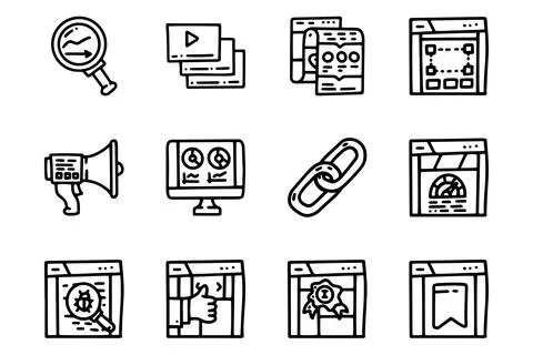 Website promotion line vector doodle simple icon set Ilustración de archivo