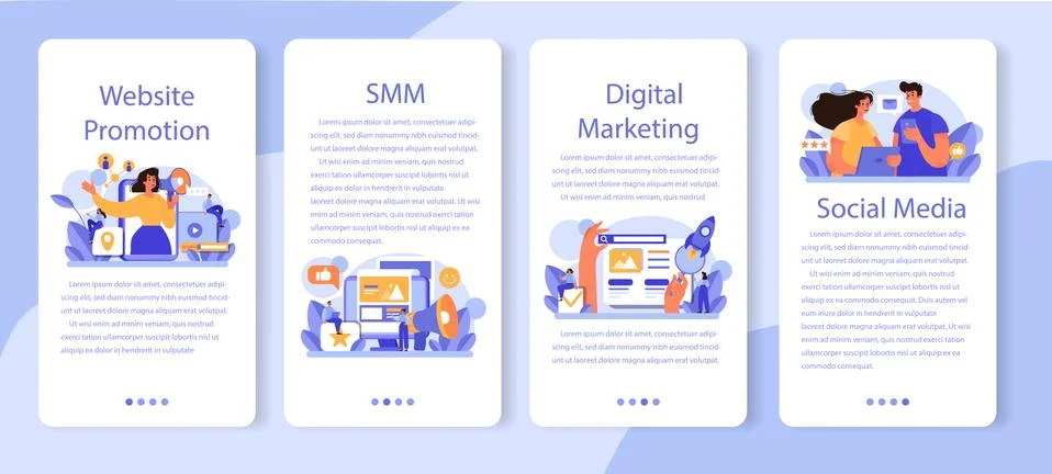 Website promotion mobile application banner set. Online business promotion Stock Illustration