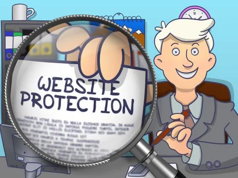Website Protection through Lens. Doodle Style 스톡 일러스트