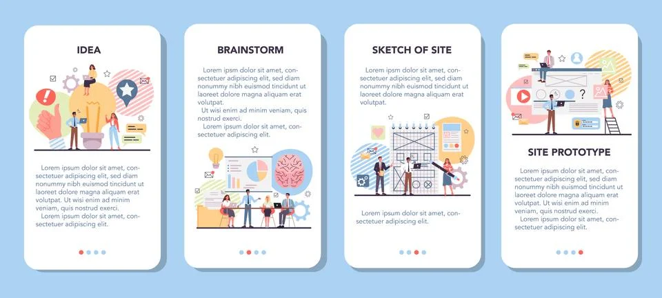 Website prototyping mobile application banner set. Web page Stock Illustration