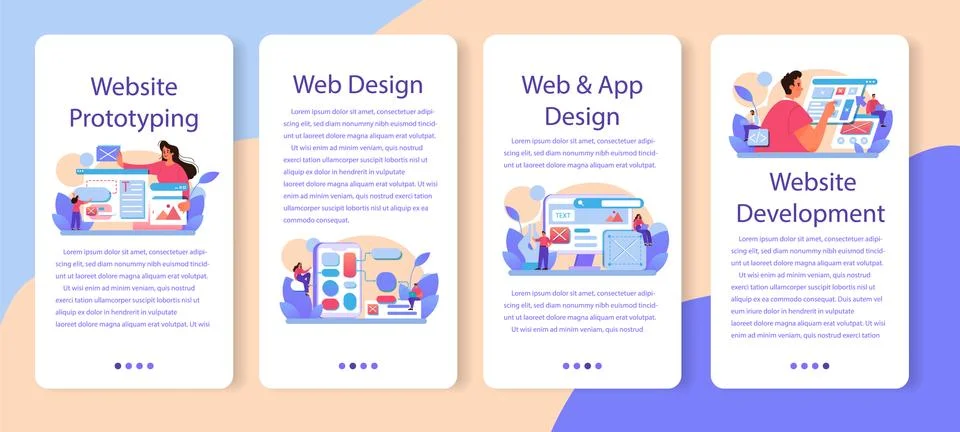 Website prototyping mobile application banner set. Web page modeling Stock Illustration