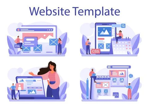 Website prototyping set. Web page modeling, interface development Stock Illustration