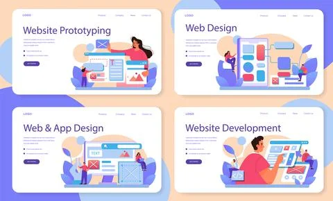 Website prototyping web banner or landing page set. Web page modeling Stock Illustration