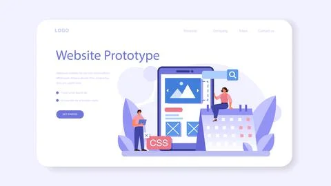 Website prototyping web banner or landing page. Web page modeling 스톡 일러스트