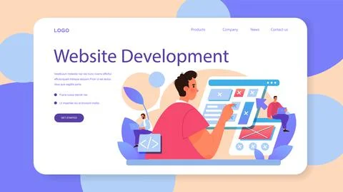 Website prototyping web banner or landing page. Web page modeling Stock Illustration