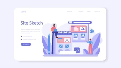 Website prototyping web banner or landing page. Web page modeling Stock Illustration