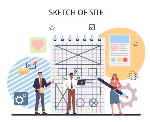 Website prototyping. Web page modeling, interface development. イラスト素材