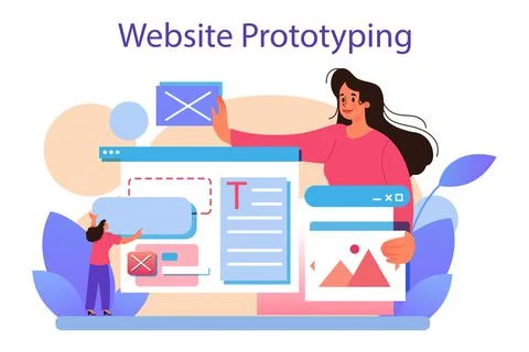 Website prototyping. Web page modeling, interface development 스톡 일러스트