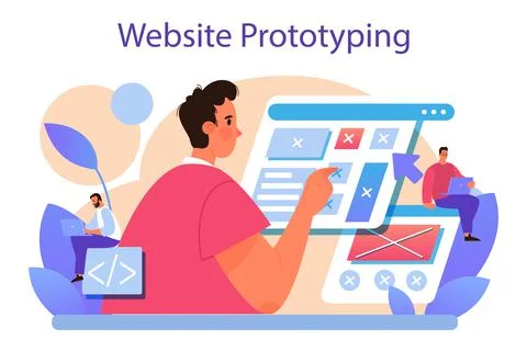 Website prototyping. Web page modeling, interface development Stock Illustration