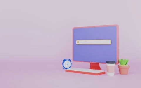 Website research engine, Website under construction page on pc 3d illustration 스톡 일러스트
