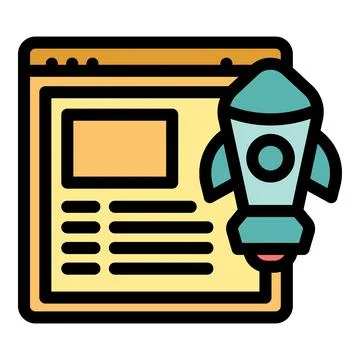 Website rocket launch representing online business startup success Illustrazione stock