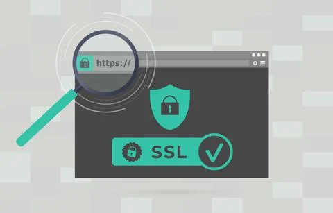 Website with safe https SSL certificate encryption. Browser window with Stock Illustration