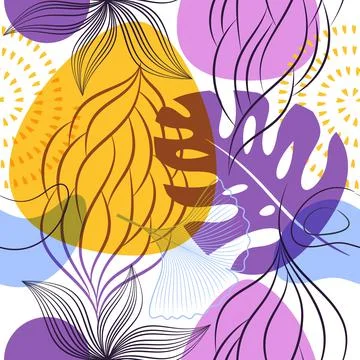 Website seamless pattern with leaves and flowers Illustration
