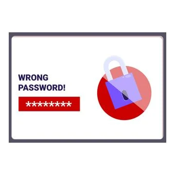 Website security alert with wrong password notification and locked padlock icon Illustrazione stock