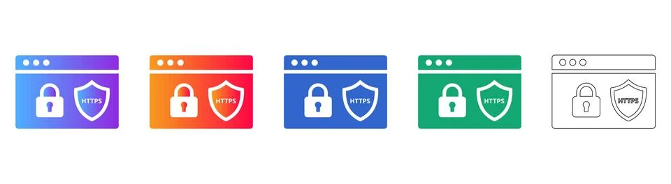 Website Security HTTPS Lock Icons Set Ilustración de archivo