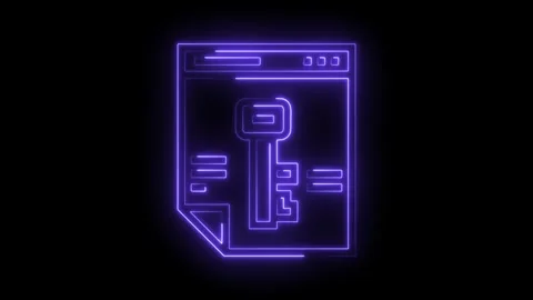 Website security with neon key outline on black background data encryption Stock Footage 322986169