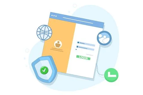 Website security system concept. user login to secure website. website access. イラスト素材