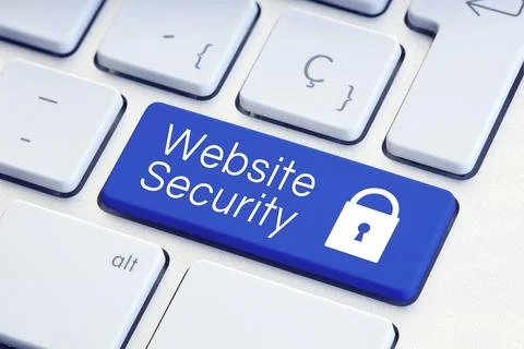 Website Security word and padlock icon on blue computer keyboard Stock Illustration