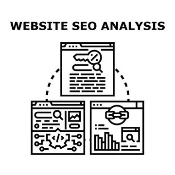 Website seo analysis focusing on keyword research, technical optimization, co Illustrazione stock