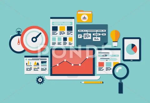 Website seo and analytics icons Stock Illustration