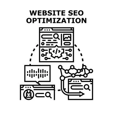 Website seo optimization process increasing search engine ranking 库存插图