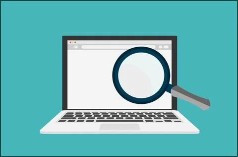 Website SEO, search engine optimisation on laptop, analysis and process flat Stock Illustration