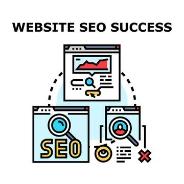 Website seo success concept improving online presence visibility Stock Illustration