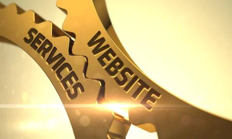 Website Services Concept. Golden Metallic Cog Gears Stock Illustration