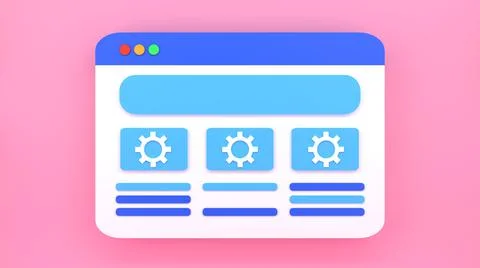 Website settings concept. Internet page with gears icons. 3d render illustrat Stock Illustration