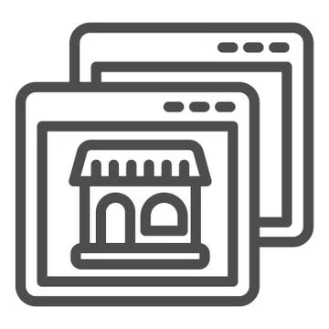 Website with shop line icon. Browser with store vector illustration isolated on Stock Illustration