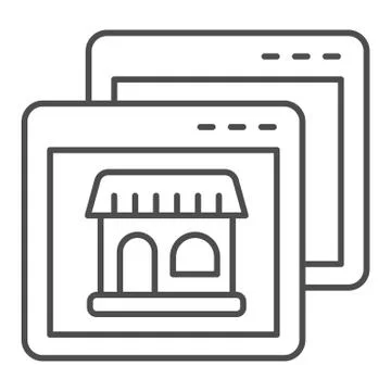 Website with shop thin line icon. Browser with store vector illustration Stock Illustration