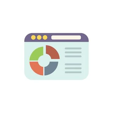 Website showing analytics with pie chart and data table Stock Illustration