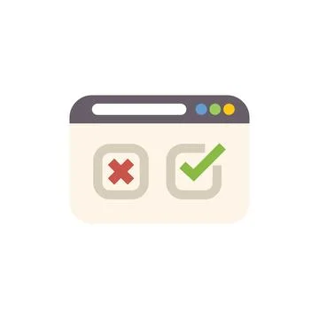 Website showing checkmark for right answer and cross for wrong answer Stockillustratie