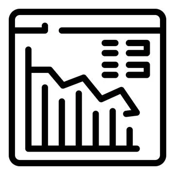 Website showing a graph representing decreasing statistics Stock Illustration