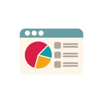 Website showing marketing data analytics with pie chart and statistics Illustrazione stock