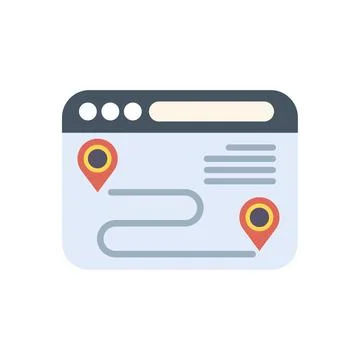 Website showing a route between two points on a map Stock Illustration