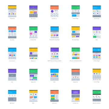 Website Sitemap Flat Icons Pack Stock Illustration