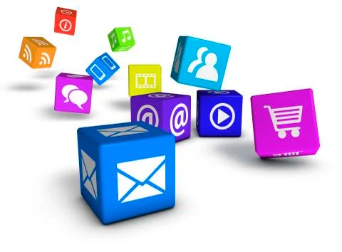 Website social media and internet cubes Stock Illustration