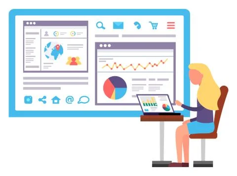 Website Social Network Growth Graph Report Vector Illustrazione stock