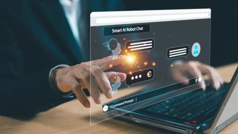 Website software Chat AI conversation support customer. Gpt tech assistant me Stock Photos