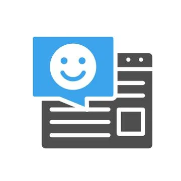 Website with speech bubble and happy face colored icon. User feedback, approving Illustrazione stock