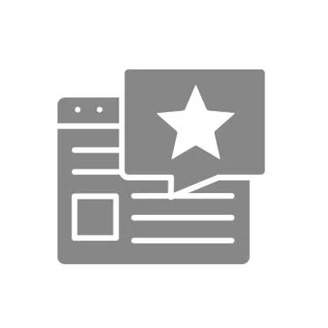 Website with speech bubble and star gray icon. User feedback, approving article Stock Illustration