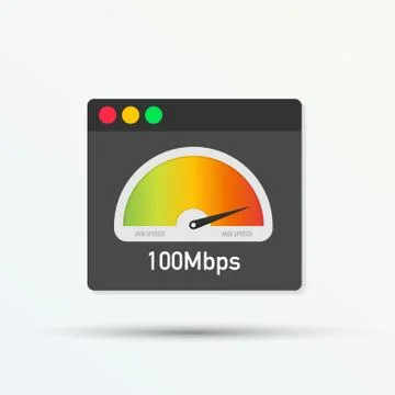 Website speed loading time. Web browser with speedometer test showing fast go Stock Illustration