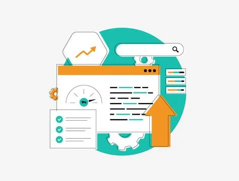 Website speed optimization and SEO performance audit concept with speed score Stock Illustration
