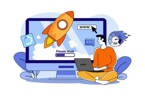 Website Speed Optimization Illustration concept. A flat illustration isolated Stock Illustration