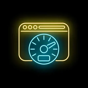 Website speed test dashboard with neon speedometer Illustrazione stock