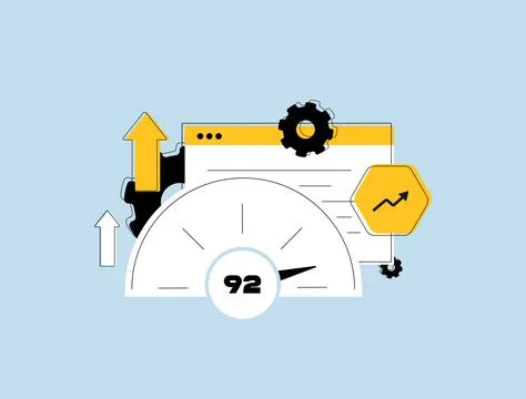 Website speed test with performance optimization, fast loading speed, and Stock Illustration