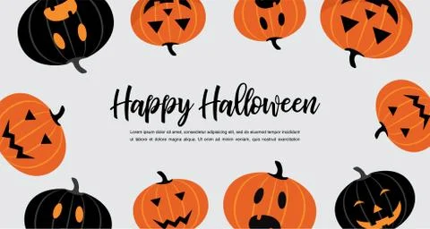 Website spooky header or banner with Halloween pumpkins. Poster, banner or Stock Illustration